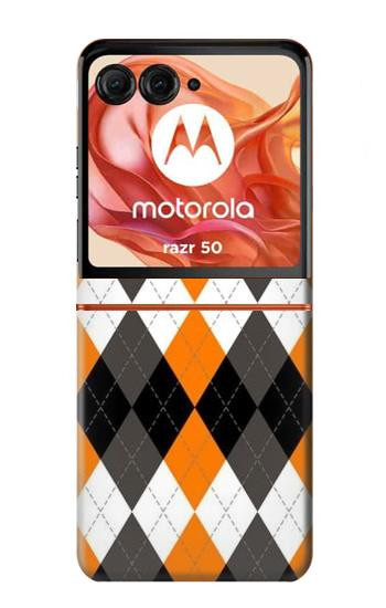 S3421 Noir Orange Blanc Argyle Plaid Etui Coque Housse pour Motorola Razr 70,60,50, Razr (2026, 2025, 2024)
