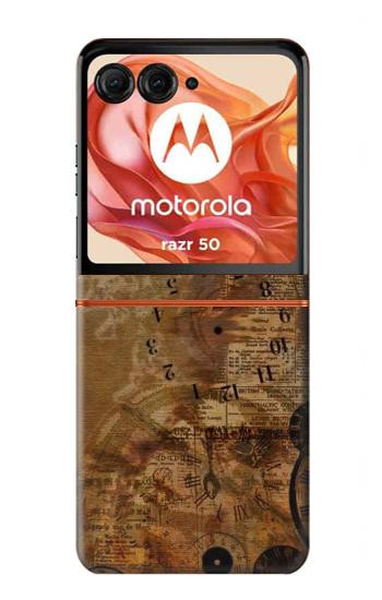 S3456 Papier Steampunk Horloge millésimé Etui Coque Housse pour Motorola Razr 70,60,50, Razr (2026, 2025, 2024)