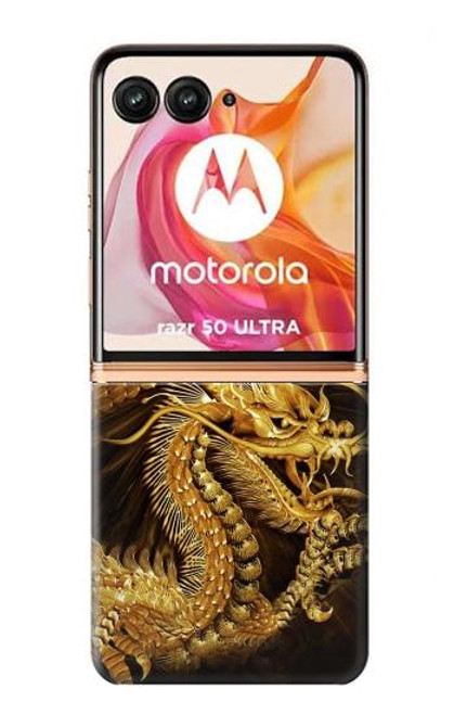 S2804 Dragon d'or imprimé chinois Etui Coque Housse pour Motorola Razr 50 Ultra
