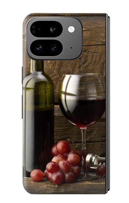 S1316 Raisins Bouteille et un verre de vin rouge Etui Coque Housse pour Google Pixel 9 Pro Fold
