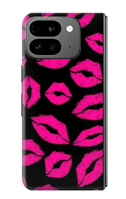 S2933 Bisous Rose Lips sur Noir Etui Coque Housse pour Google Pixel 9 Pro Fold
