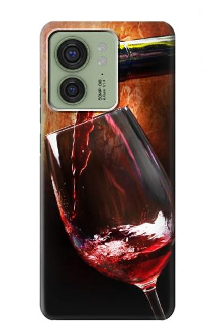S2396 Rouge Bouteille de vin et le verre Etui Coque Housse pour Motorola Edge (2023), Edge 40 S2396 Rouge Bouteille de vin et le verre Etui Coque Housse pour Motorola Edge (2023), Edge 40