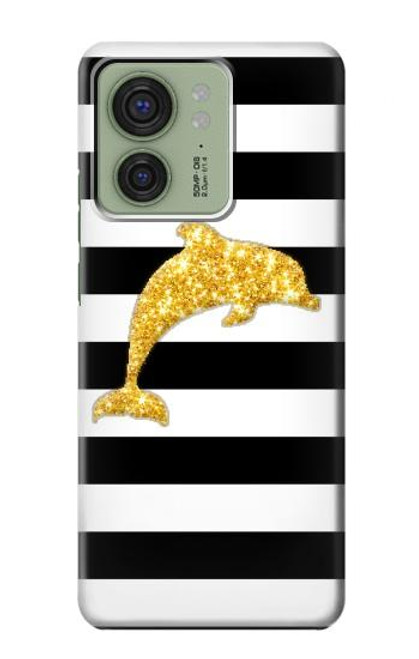 S2882 Noir et blanc rayé Dauphin d'or Etui Coque Housse pour Motorola Edge (2023), Edge 40