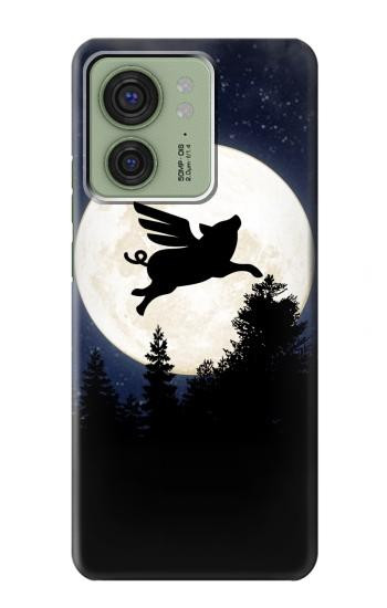 S3289 Cochon Volant Pleine Lune Nuit Etui Coque Housse pour Motorola Edge (2023), Edge 40