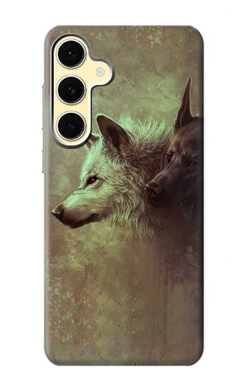 S0931 Loup Blanc Noir Etui Coque Housse pour Samsung Galaxy S24 FE
