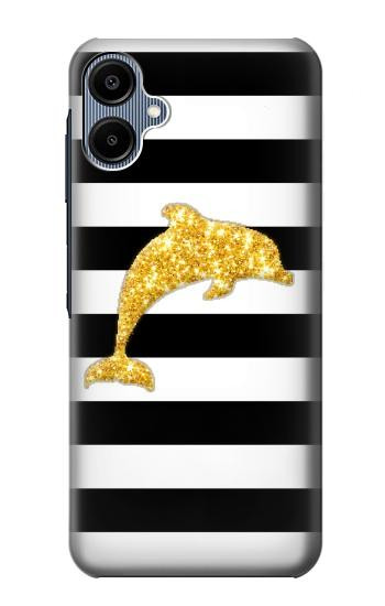 S2882 Noir et blanc rayé Dauphin d'or Etui Coque Housse pour Samsung Galaxy A06