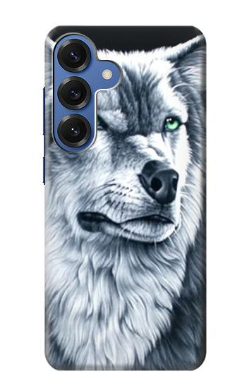 S0123 Loup blanc Etui Coque Housse pour Samsung Galaxy S25