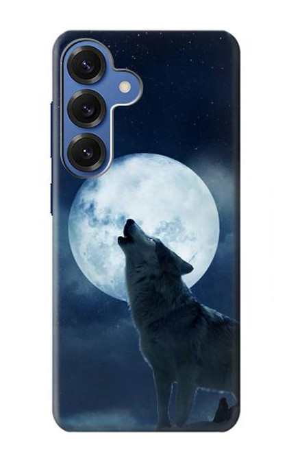 S3693 Pleine lune du loup blanc sinistre Etui Coque Housse pour Samsung Galaxy S25