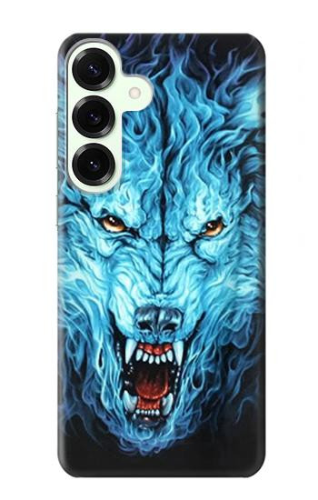 S0752 Feu bleu Loup Etui Coque Housse pour Samsung Galaxy S25 Plus