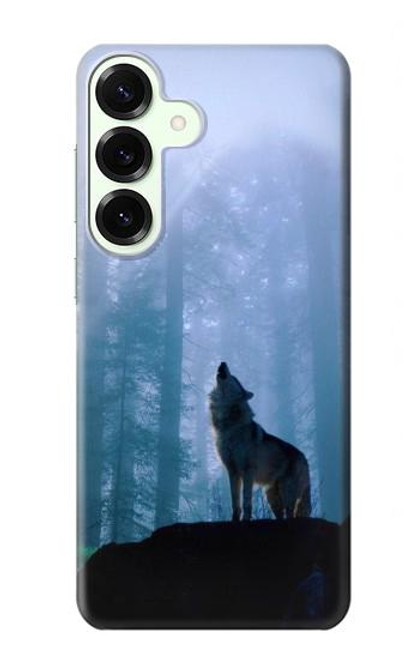 S0935 Loup Hurlant dans la forêt Etui Coque Housse pour Samsung Galaxy S25 Plus