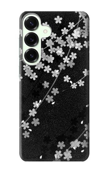 S2544 Kimono japonais style Noir motif fleur Etui Coque Housse pour Samsung Galaxy S25 Plus
