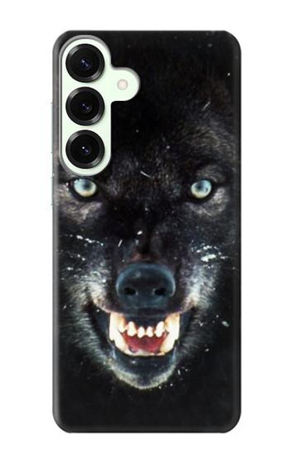 S2823 Noir Loup Bleu Yeux Visage Etui Coque Housse pour Samsung Galaxy S25 Plus