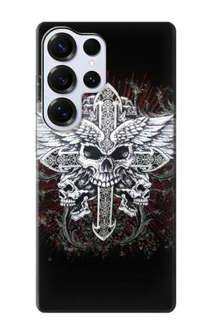 S1434 Crâne Tatouage Motard Aile Etui Coque Housse pour Samsung Galaxy S25 Ultra