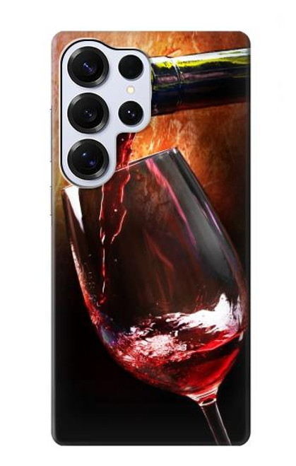 S2396 Rouge Bouteille de vin et le verre Etui Coque Housse pour Samsung Galaxy S25 Ultra