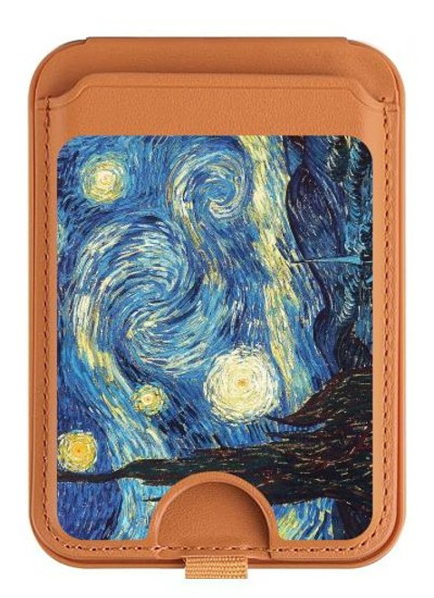 S0213 Van Gogh Starry Nights Magnetic Card Holder Wallet Stand with MagSafe for iPhone 16 15 14 13 Pro Max