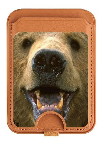 S0840 Grizzly Bear visage Magnetic Card Holder Wallet Stand with MagSafe for iPhone 16 15 14 13 Pro Max