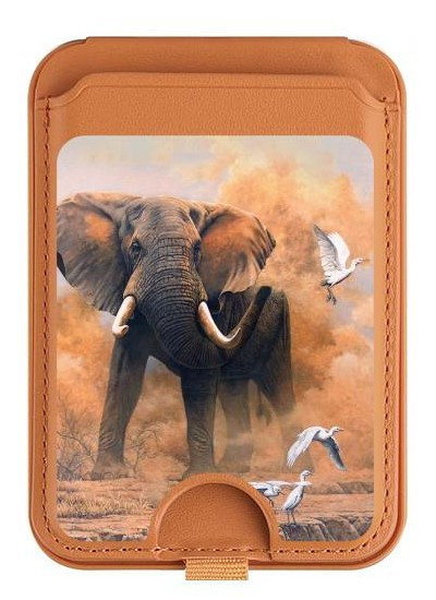 S1292 l'éléphant Magnetic Card Holder Wallet Stand with MagSafe for iPhone 16 15 14 13 Pro Max