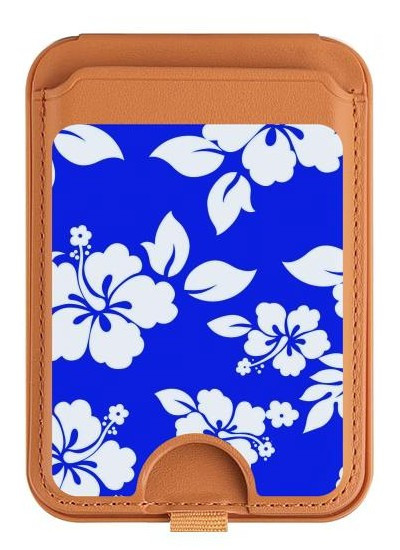 S2244 Motif Hawai Hibiscus Bleu Magnetic Card Holder Wallet Stand with MagSafe for iPhone 16 15 14 13 Pro Max