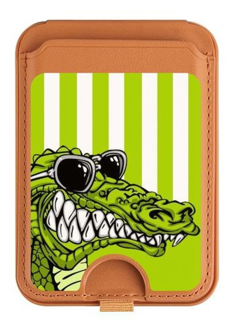 S2323 Crocodile vert drôle d'alligator Magnetic Card Holder Wallet Stand with MagSafe for iPhone 16 15 14 13 Pro Max