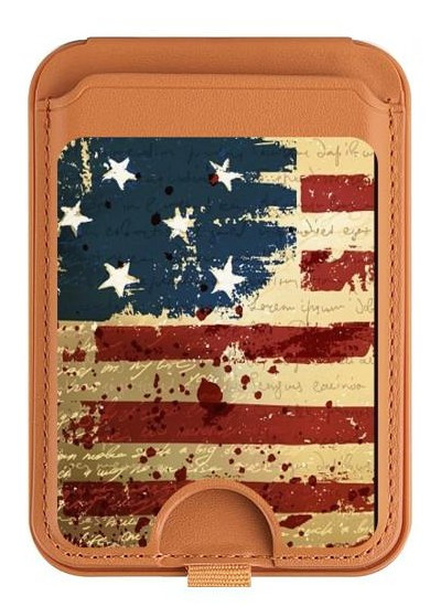 S2349 Old American Drapeau Magnetic Card Holder Wallet Stand with MagSafe for iPhone 16 15 14 13 Pro Max