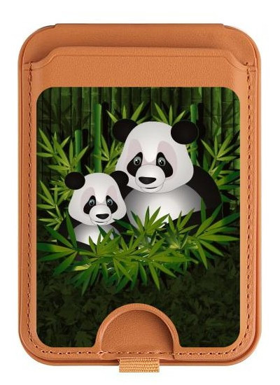 S2441 Forêt de Bambous de la famille Panda Magnetic Card Holder Wallet Stand with MagSafe for iPhone 16 15 14 13 Pro Max