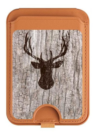 S2505 Tête de Renne Vieux bois Texture graphique Magnetic Card Holder Wallet Stand with MagSafe for iPhone 16 15 14 13 Pro Max