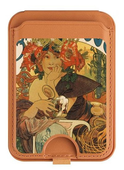 S2740 Alphonse Mucha De La Muse Bieres Magnetic Card Holder Wallet Stand with MagSafe for iPhone 16 15 14 13 Pro Max