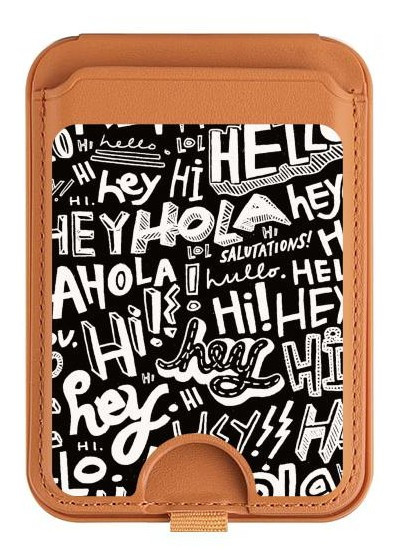 S2744 Hey Salut Bonjour Motif Art Magnetic Card Holder Wallet Stand with MagSafe for iPhone 16 15 14 13 Pro Max