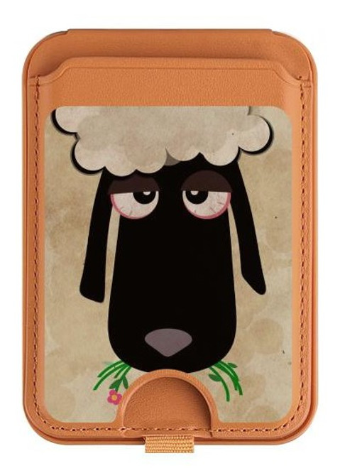 S2826 Mignon Noir Sheep Dormir Dessin Magnetic Card Holder Wallet Stand with MagSafe for iPhone 16 15 14 13 Pro Max