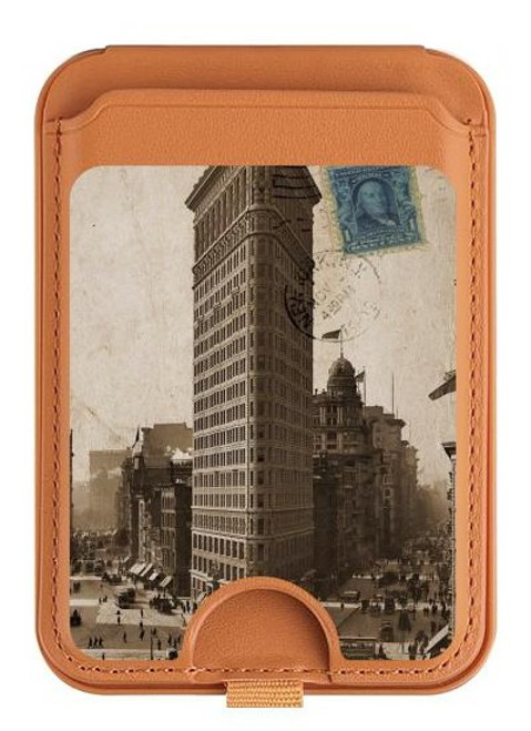 S2832 New York 1903 Flatiron Cartes Postales Bâtiment Magnetic Card Holder Wallet Stand with MagSafe for iPhone 16 15 14 13 Pro Max