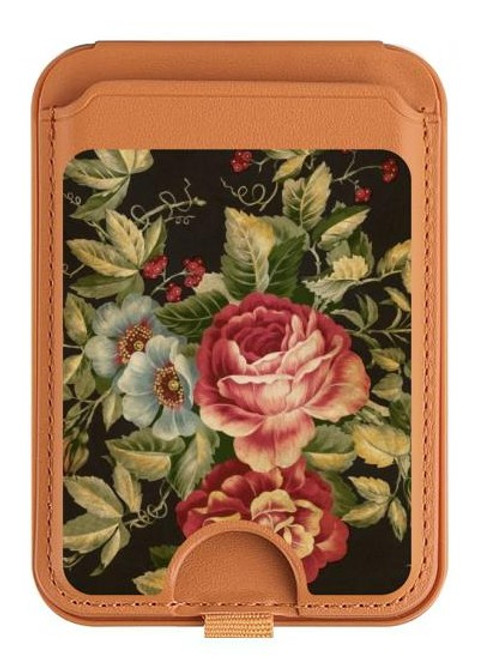 S3013 Roses Antique Millésime Magnetic Card Holder Wallet Stand with MagSafe for iPhone 16 15 14 13 Pro Max