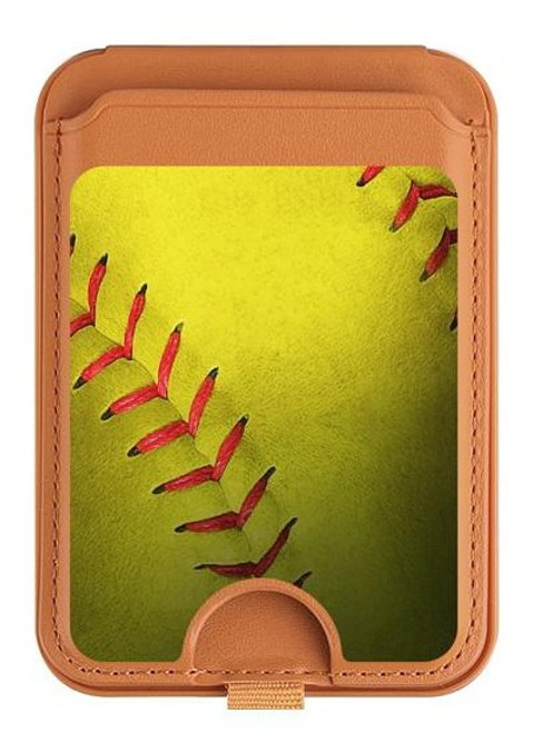 S3031 Softball balle jaune Magnetic Card Holder Wallet Stand with MagSafe for iPhone 16 15 14 13 Pro Max