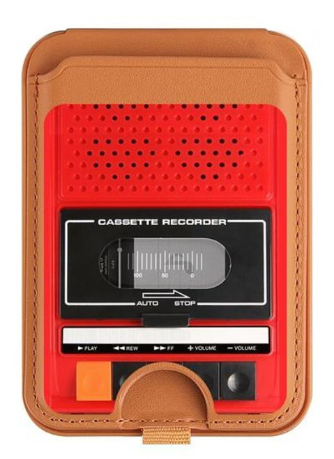 S3204 Rouge Cassette Recorder graphique Magnetic Card Holder Wallet Stand with MagSafe for iPhone 16 15 14 13 Pro Max