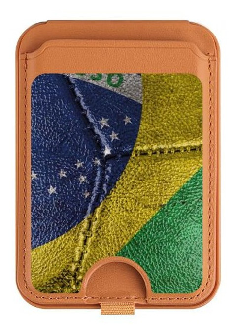 S3297 Brésil Drapeau graphique Football Millésime Magnetic Card Holder Wallet Stand with MagSafe for iPhone 16 15 14 13 Pro Max