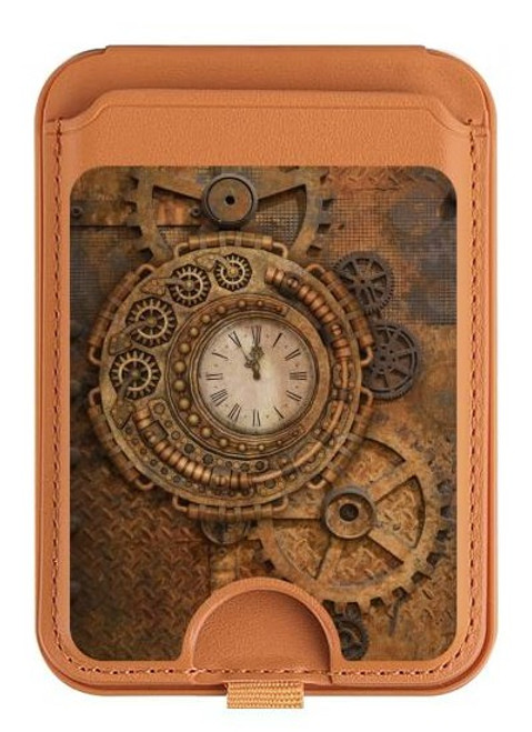 S3401 Horloge vitesse Steampunk Magnetic Card Holder Wallet Stand with MagSafe for iPhone 16 15 14 13 Pro Max