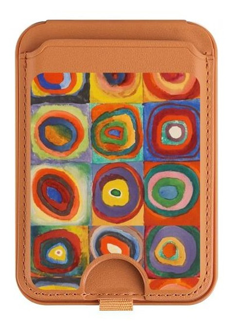 S3409 Carrés cercles concentriques Magnetic Card Holder Wallet Stand with MagSafe for iPhone 16 15 14 13 Pro Max