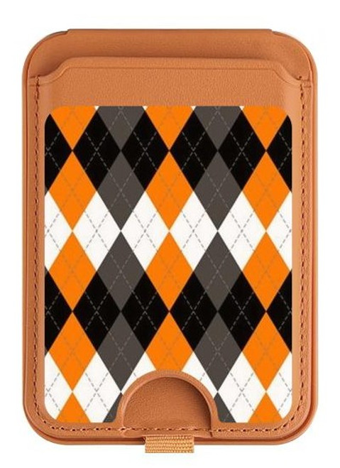 S3421 Noir Orange Blanc Argyle Plaid Magnetic Card Holder Wallet Stand with MagSafe for iPhone 16 15 14 13 Pro Max