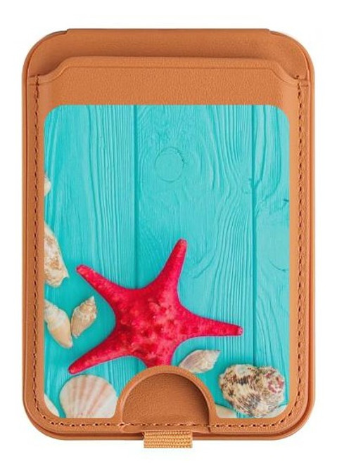 S3428 Aqua Bois Coquille d'étoile de mer Magnetic Card Holder Wallet Stand with MagSafe for iPhone 16 15 14 13 Pro Max