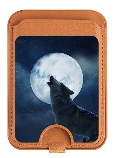 S3693 Pleine lune du loup blanc sinistre Magnetic Card Holder Wallet Stand with MagSafe for iPhone 16 15 14 13 Pro Max