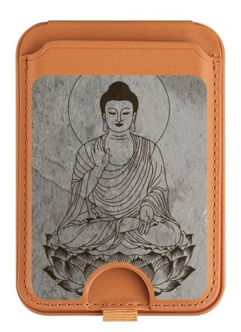 S3873 Dessin au trait Bouddha Magnetic Card Holder Wallet Stand with MagSafe for iPhone 16 15 14 13 Pro Max