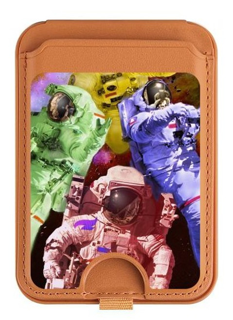 S3914 Galaxie colorée de costume d'astronaute de nébuleuse Magnetic Card Holder Wallet Stand with MagSafe for iPhone 16 15 14 13 Pro Max