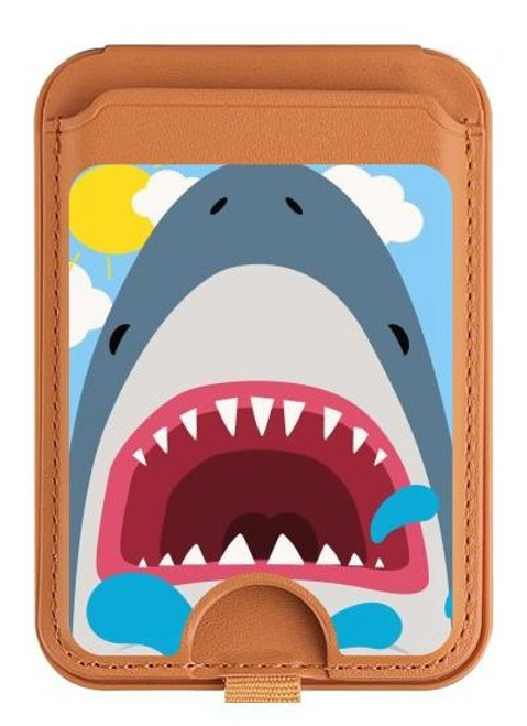 S3947 Caricature d'hélicoptère de requin Magnetic Card Holder Wallet Stand with MagSafe for iPhone 16 15 14 13 Pro Max