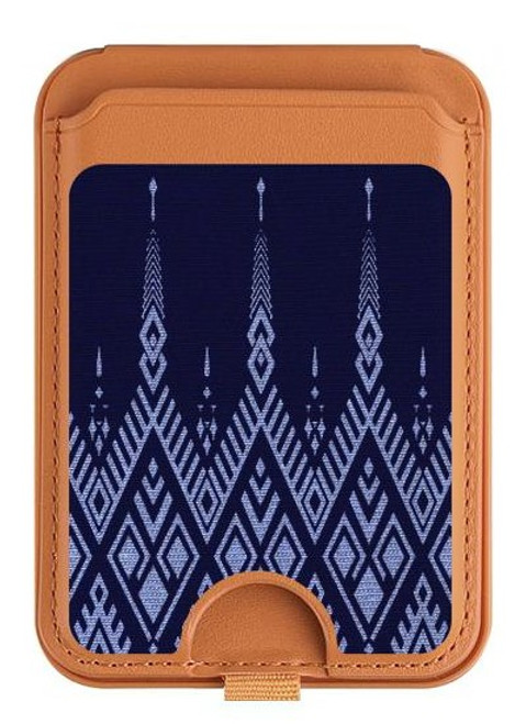 S3950 Motif textile thaïlandais bleu Magnetic Card Holder Wallet Stand with MagSafe for iPhone 16 15 14 13 Pro Max