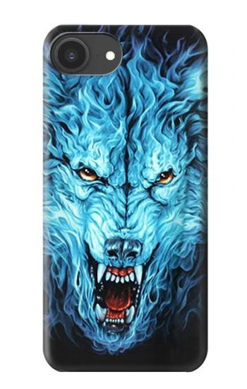 S0752 Feu bleu Loup Etui Coque Housse pour iPhone 16e
