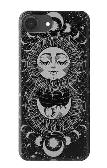 S3854 Visage de soleil mystique Croissant de lune Etui Coque Housse pour iPhone 16e, 17e