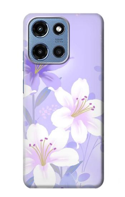 S2361 Fleurs blanches Violet Etui Coque Housse pour Motorola Moto G 5G (2025)