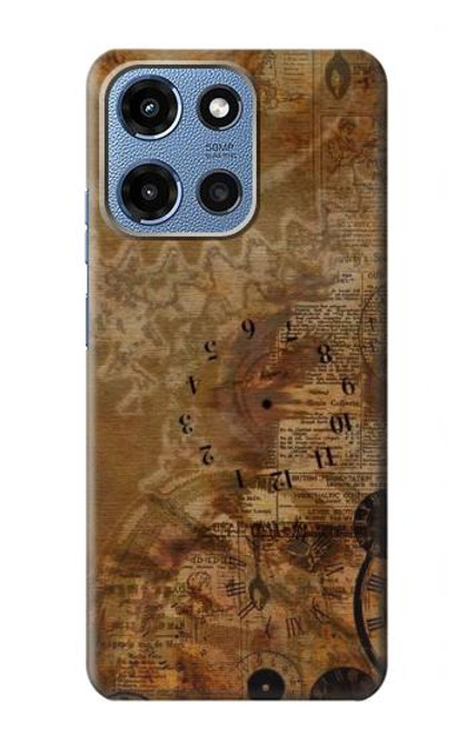 S3456 Papier Steampunk Horloge millésimé Etui Coque Housse pour Motorola Moto G 5G (2025)