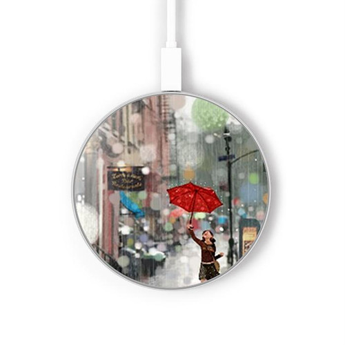 S0108 Fille sous la pluie Chargeur sans fil 15W Type-C iPhone Android Station de charge à lumière LED