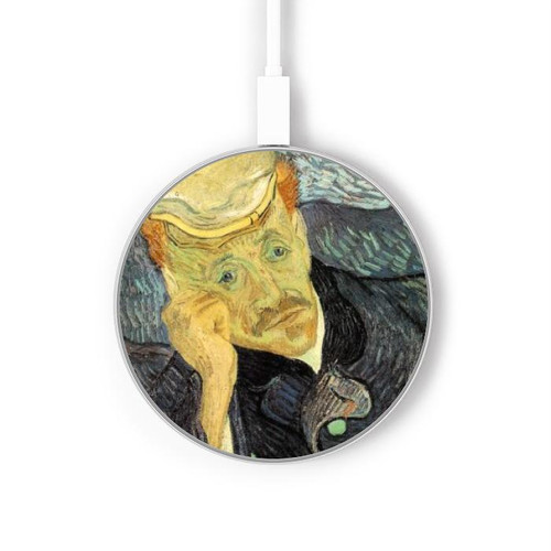 S0212 Van Gogh Portrait du Dr Gachet Chargeur sans fil 15W Type-C iPhone Android Station de charge à lumière LED