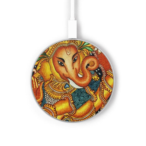 S0440 Dieu hindou Ganesha Chargeur sans fil 15W Type-C iPhone Android Station de charge à lumière LED